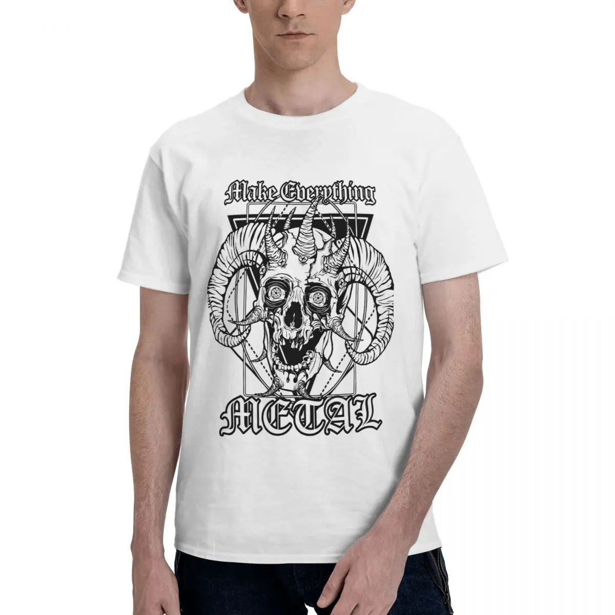 

FACEBONES Make Everything Metal Classic Metalocalyps Men's Unique Tees Short Sleeve O Neck Pure Cotton Original T-Shirt