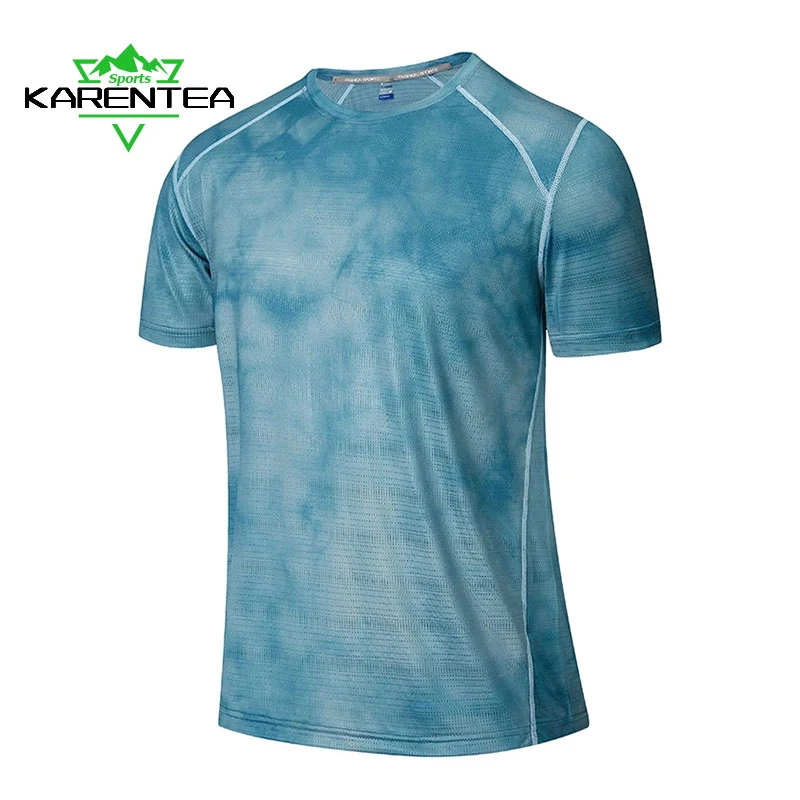 

Karentea Quick Dry Men Running T-shirt Printing Fitness Sports Top Gym Training Shirt Breathable Jogging Casual Sportswear