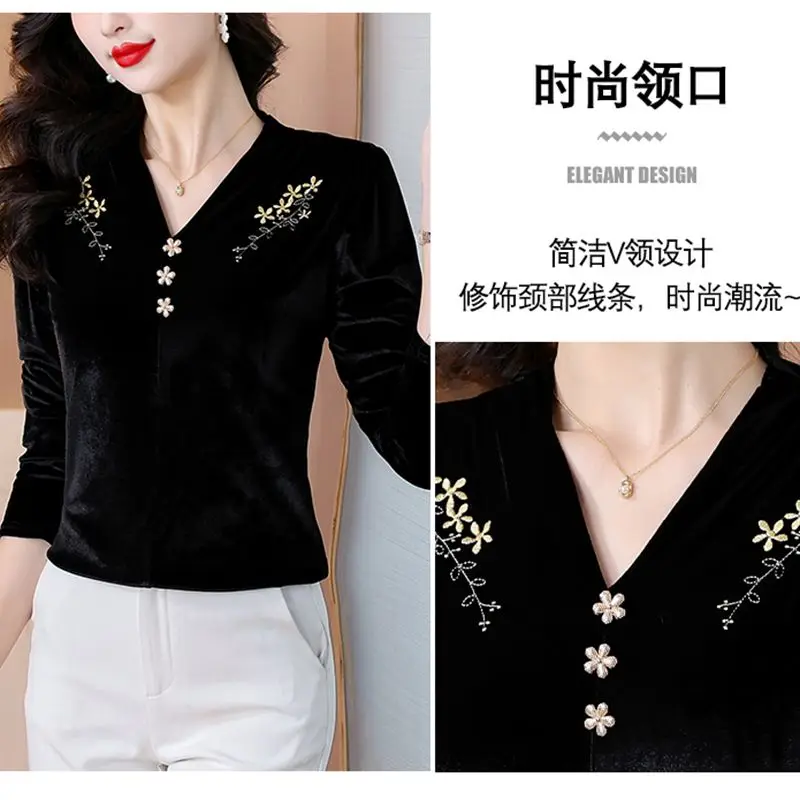 Осень/зима черная толстая бархатная рубашка женская блузка элегантный топ с