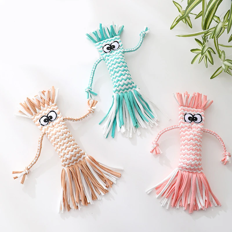 Жевательная игрушка для собак соломенная голова плетеная кукла с узлом