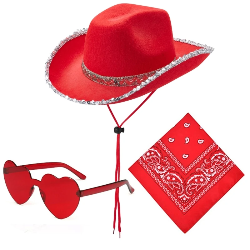 

Западная ковбойская шляпа, шарф, солнцезащитные очки, шляпа с широкими полями, женский праздничный костюм, головной убор