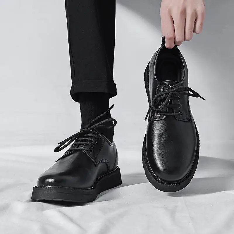 

Leather Shoes Men's Black Business Formal Wear Summer Breathable British Casual High Sense Wedding Bridegroom Suit Shoes Youth