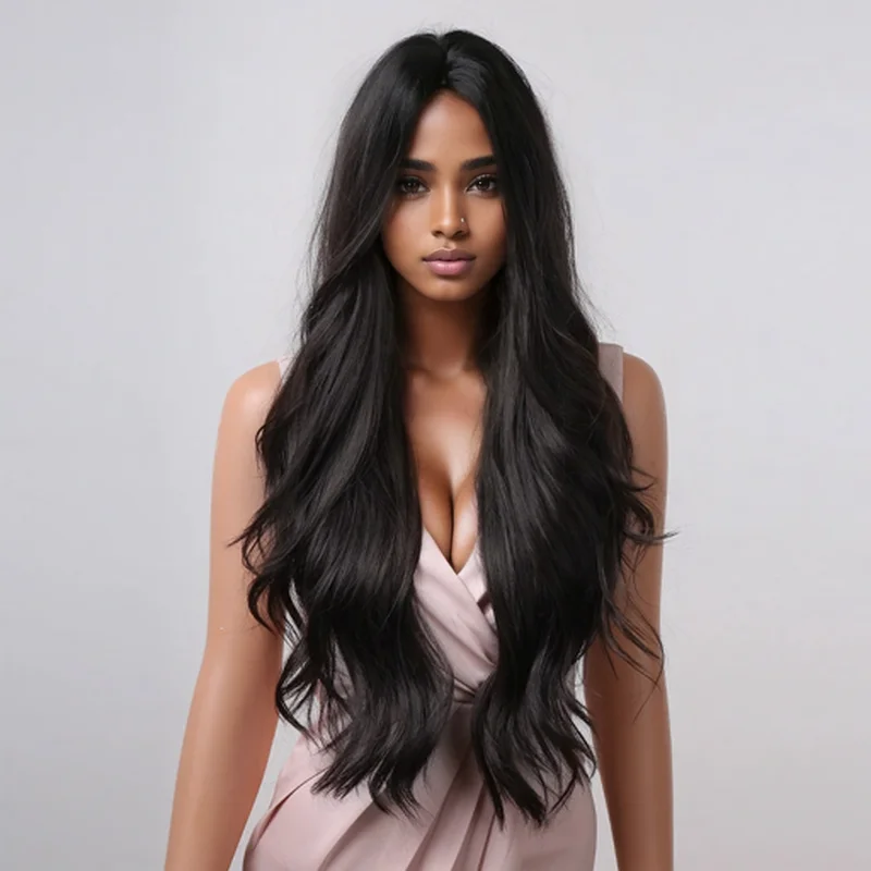 Длинные коричневые вьющиеся волнистые парики из натуральных волос для женщин
