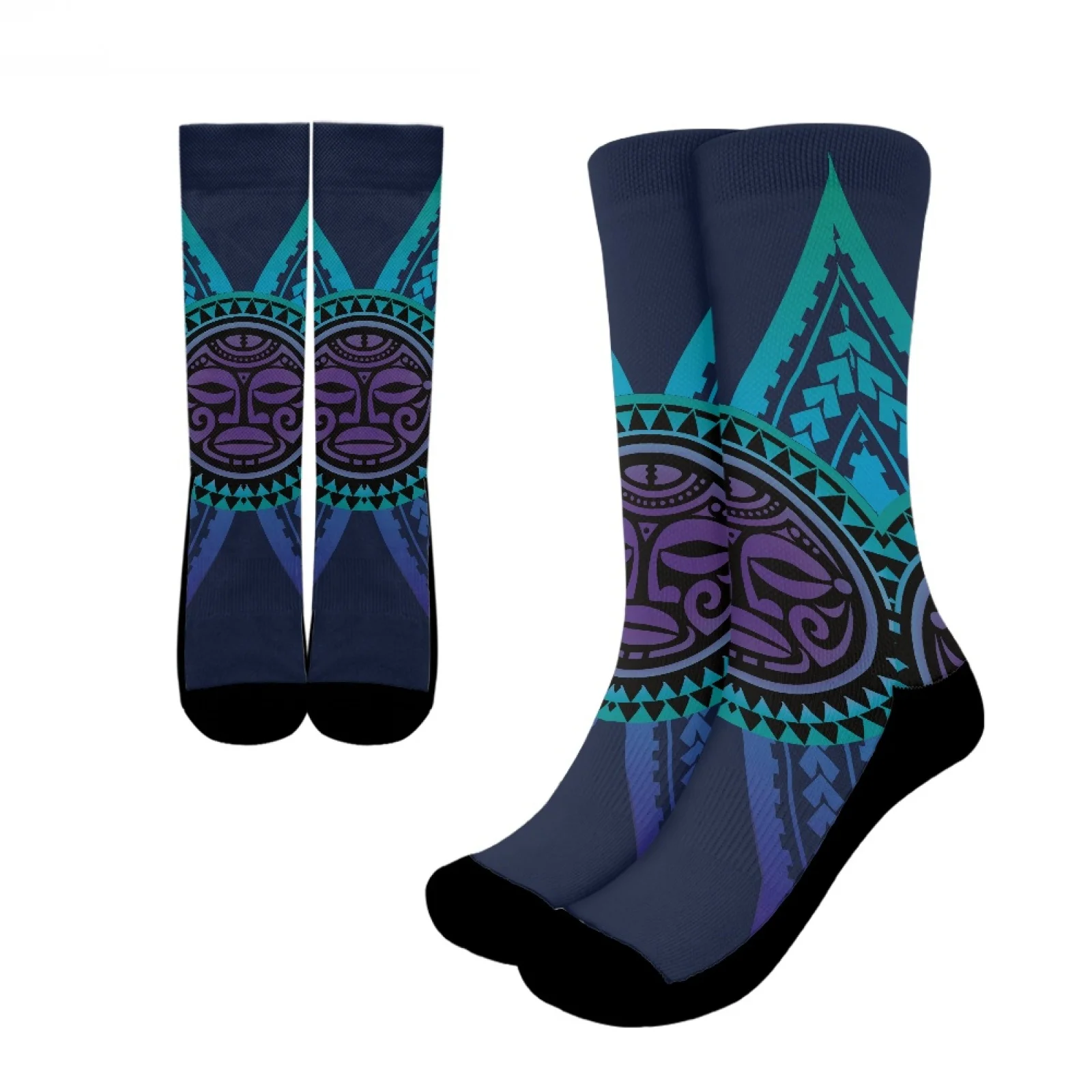 

Polynesian Tribal Hawaiian Totem Tattoo Hawaii Prints Unisex Breathable Absorb Sweat Purple Sports Socks Soft Comfort Crew Socks
