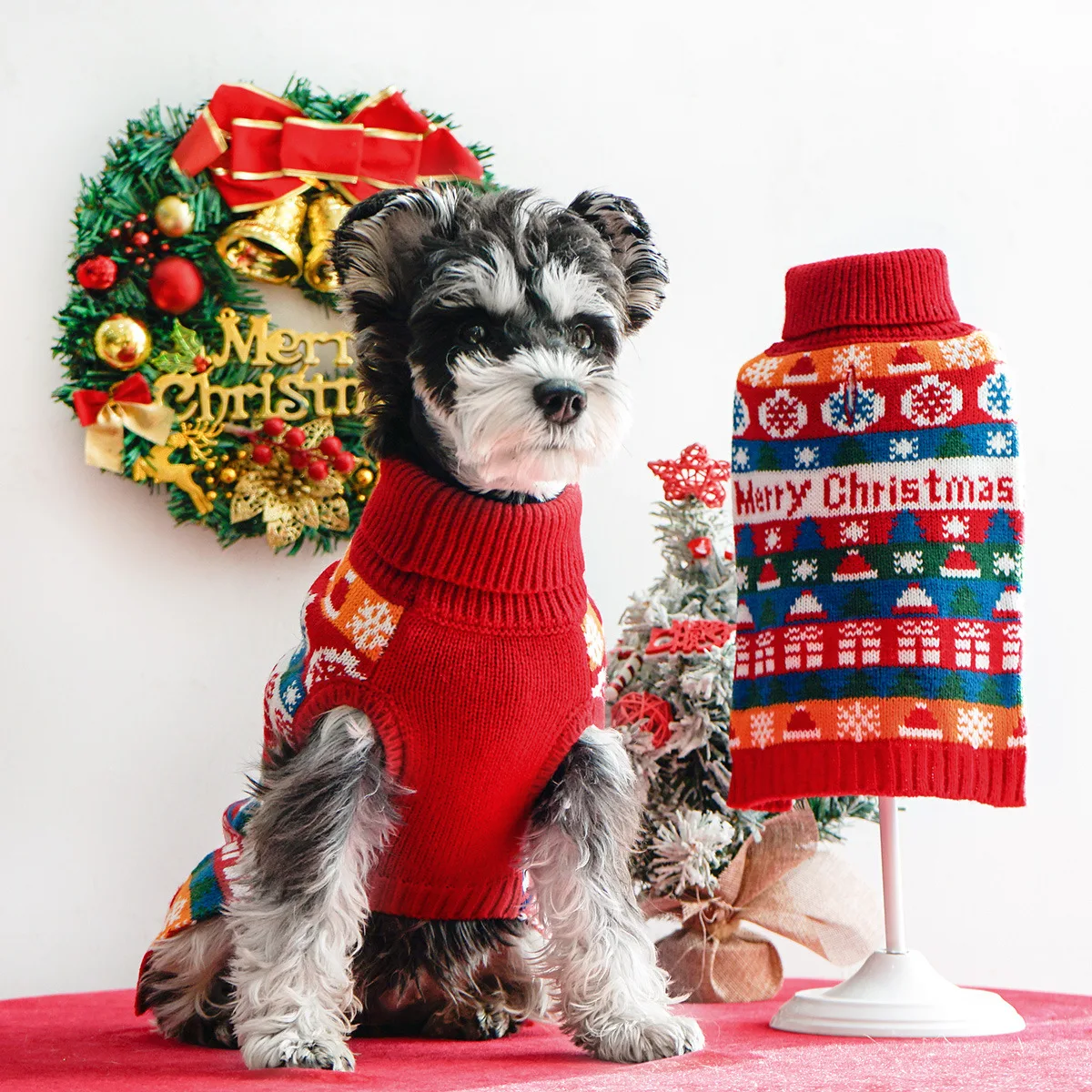 

Pet clothing and clothing autumn and winter Christmas pet dog sweater high collar 2 foot coat dog clothing