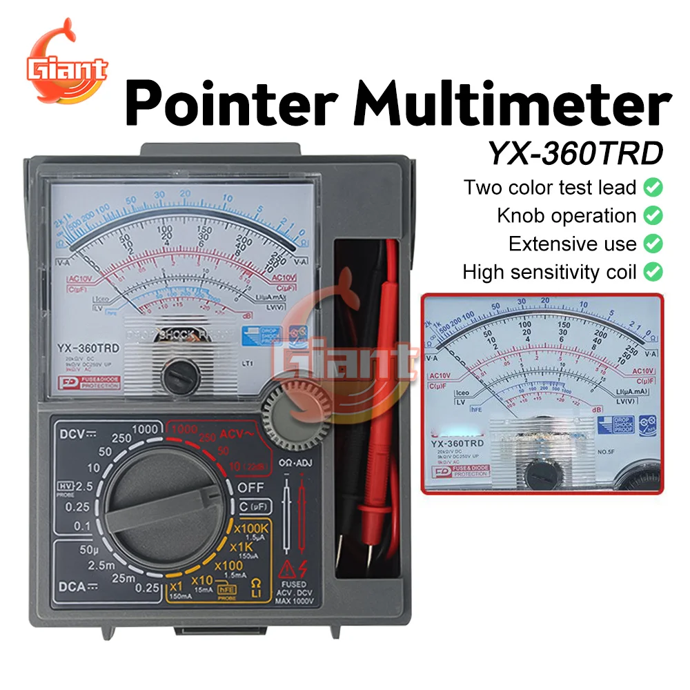

YX-360TRD Multimeter Portable Electric Analog Multitester Voltmeter Ammeter AC / DC Voltage Current Meter Tester