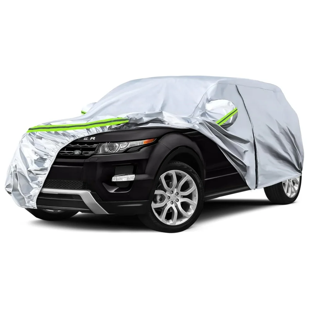 Фото Чехлы для автомобилей Range Rover Evoque 2011-2025, серебристые, всепогодные, с молнией на двери, ветрозащитными ремнями, для защиты от снега, дождя, пыли, града №1