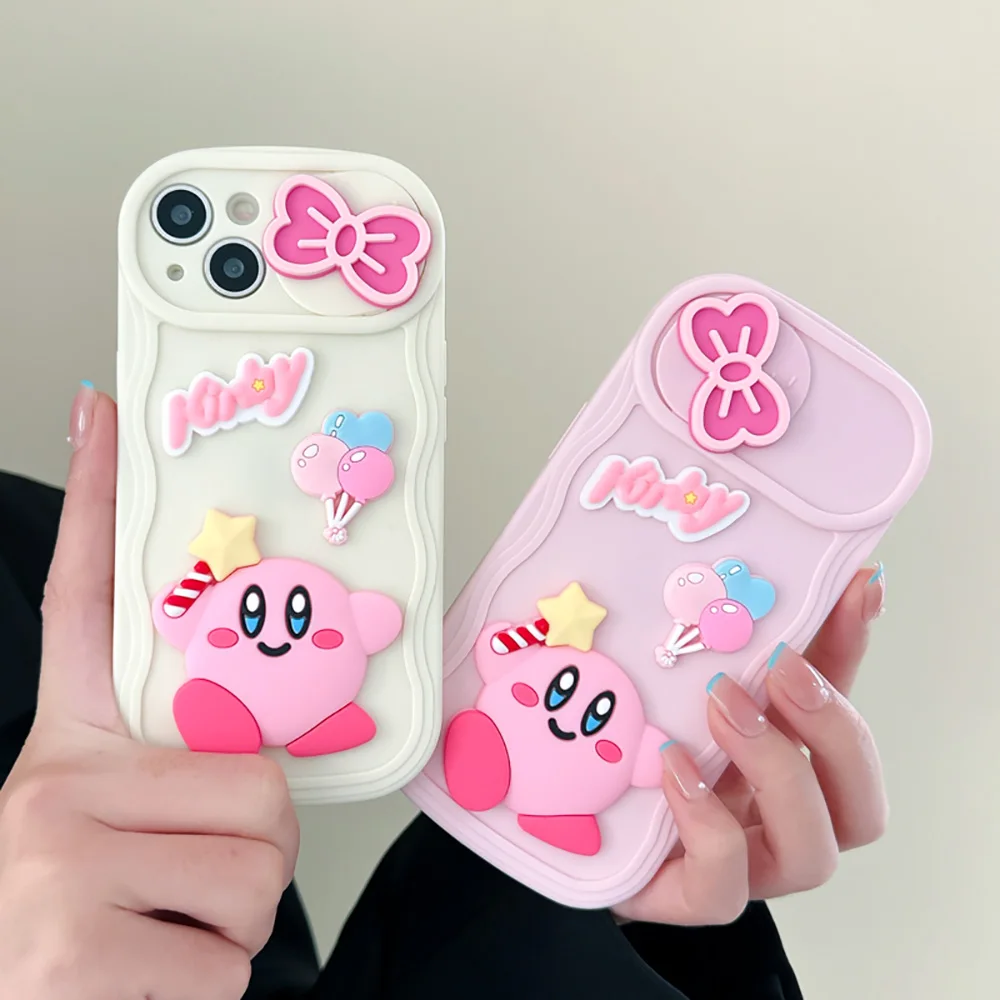 

3D Cartoon Game Pink Kirbies Sliding Window Phone Case for IPhone 14 13 12 11 Pro Max 14 Pro Girl Anti-fall Back Cover Gift