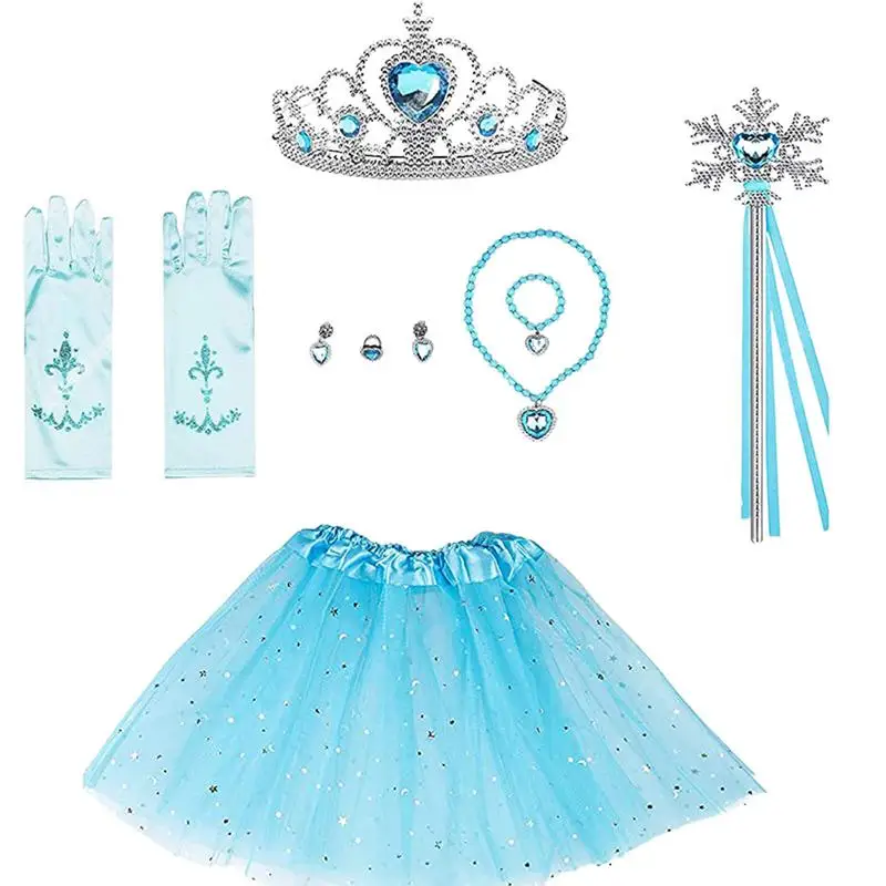 

Princess Elsa Dress Up Accessories Set Princess Dress-up Party Supplies For Girls Include Gloves Skirt Princess Tiara Bracelet