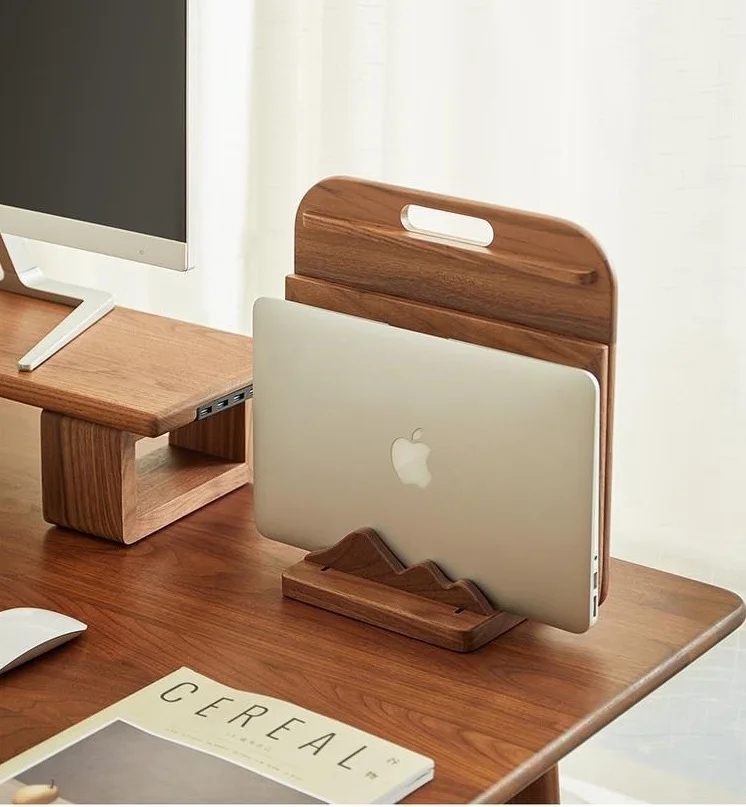 

New Desktop Walnut Laptop Vertical Stand Computer Storage Stand Upright Desktop Storage Office Desk Accessories