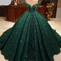vinca sunny arabic green sequins wedding dress off shoulder lace evening party gowns sweep train sleeveless backless vestido de