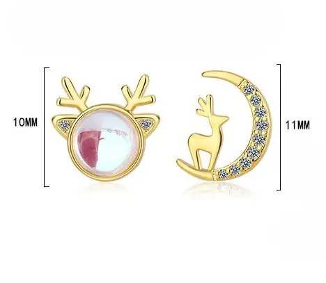 Настоящее серебро 925 пробы асимметричные серьги-гвоздики с рождественскими