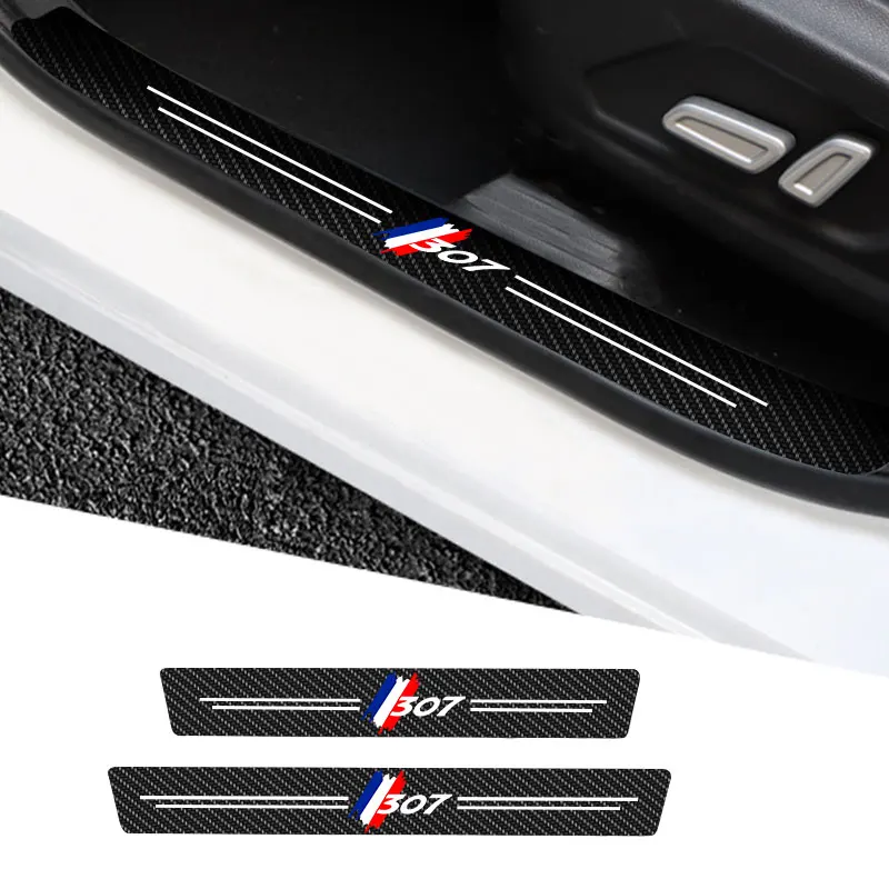 

4 Pieces Carbon Fiber Car Sticker For Peugeot 307 Logo Auto Door Threshold Strip Anti Scratch Tape Waterproof Decal Accessories