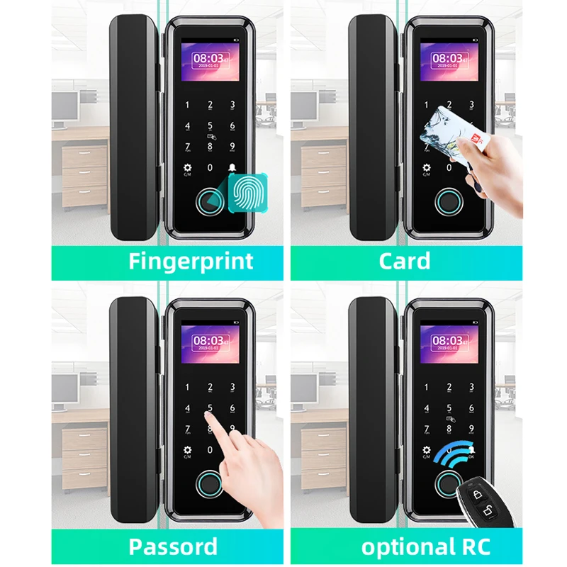 Fingerprint Door Lock For Glass Wooden Metal No Limited Smart Home WeChat APP Control Sliding Keypad Gate Opener |