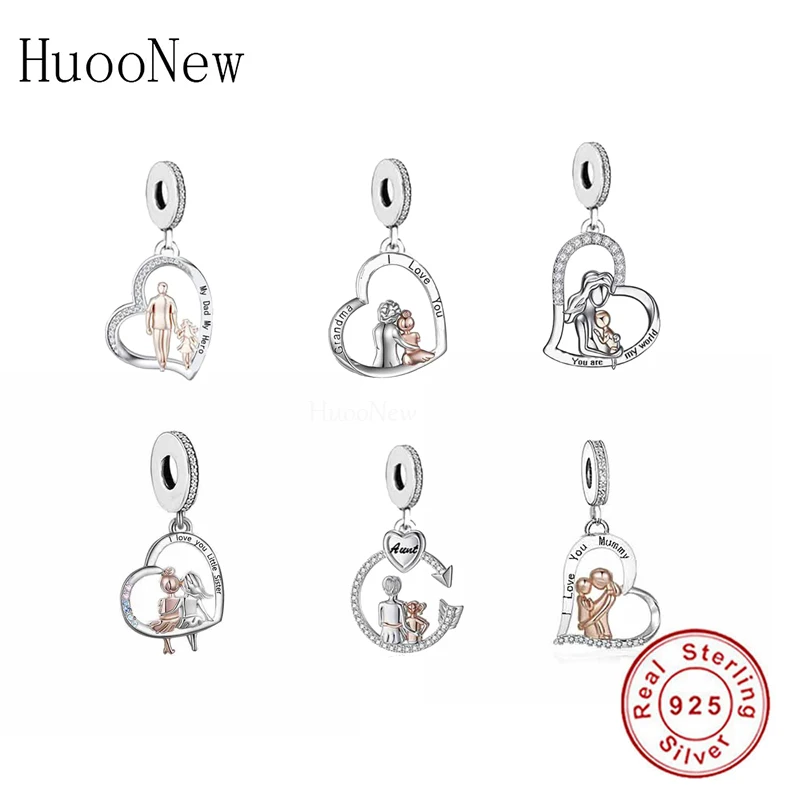 

Family Series Dangle Charms for Bracelet Necklace Pendant Jewellery 925 Sterling Silver I Love My Dad Mother Sister Heart Beads