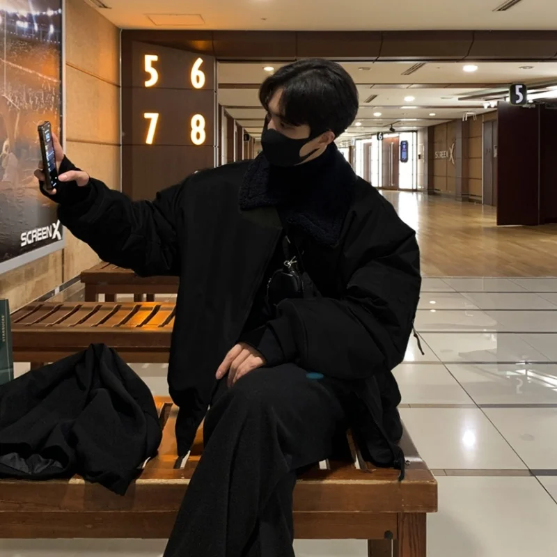 Winter Jacket Men Warm Fashion Green Black Thicken Jacket Men Streetwear Korean Loose Thick Short Coat Mens Parker Clothes M-2XL