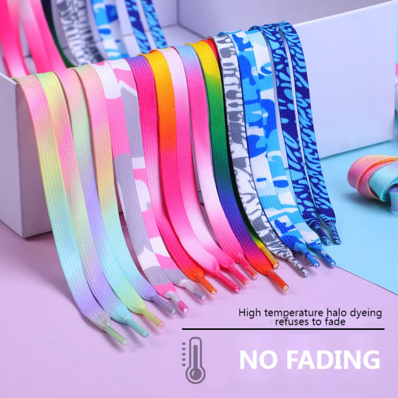 

1 Pair Flat Shoelaces Rainbow Colour Shoe Laces Casual Canvas Shoes Colorful Shoelace Print Gradient Men's And Women's Universal