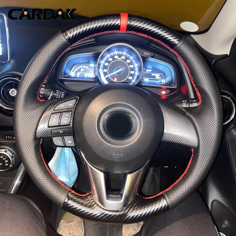 Фото Индивидуальная противоскользящая Кожаная оплетка для Mazda 3 Axela Mazda 6 Atenza Mazda 2 Чехол рулевого колеса автомобиля CX3 CX-3 CX5 №1