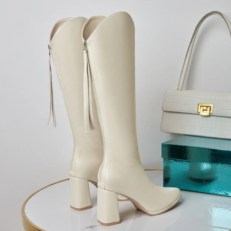 2022 Back Zip Winter Boots Lady Women's Rubber Shoes Rain Round Toe Sexy Thigh High Heels High Sexy  Zipper Autumn