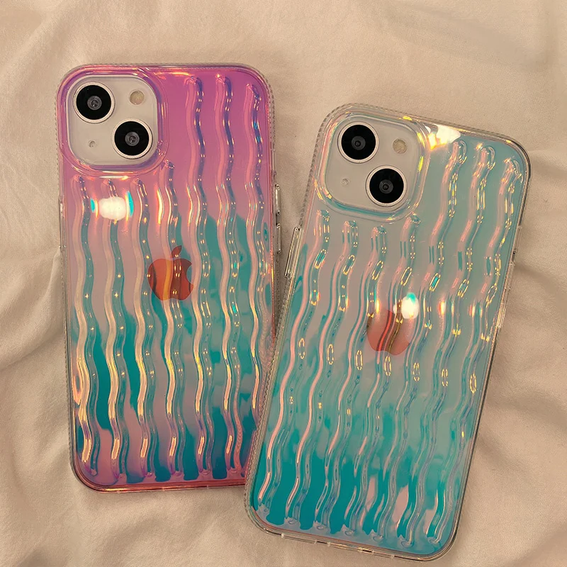 

Luxury Aurora Curved Laser Colorful Hard IMD Non-slip Metal Button For iPhone 13 12 Promax 11 Phone Case Glossy Gradient Color