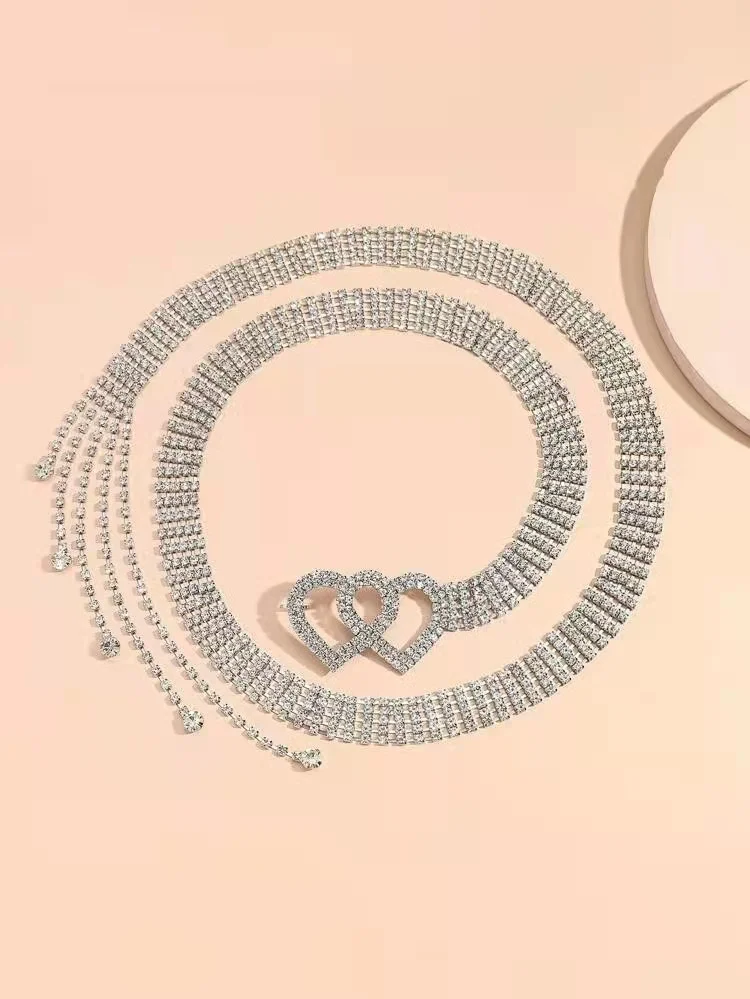 Модные Серебристые ремни стразы в форме сердца Украшение камни кисточки цепочка