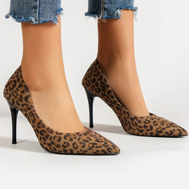 

Leopard Shoes Woman Heels Pumps High Nude Thin Heels Wedding Shoes Party Ladies Shoes Classic Pumps Big Size 43