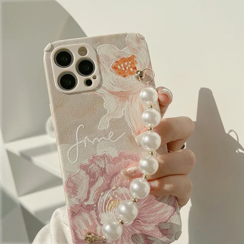 

Retro big flower soft silicone 3d leather phone case for iphone 13 11 14 pro max 12 mini 7 8 plus x xr xs max cute conque shel