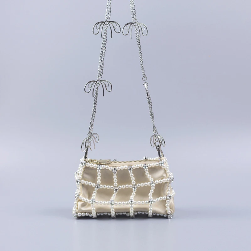 

Женская Ажурная сумочка на цепочке, сумка-Кроссбоди ручной работы с бусинами и жемчужинами, модная маленькая сумка, Роскошный дизайнерский ...