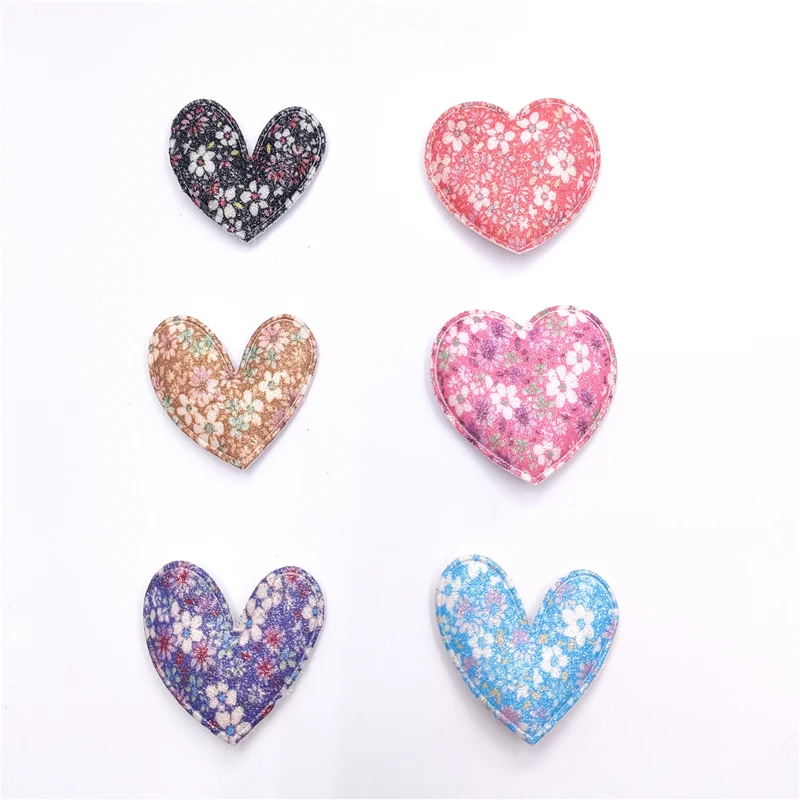 

40 шт./лот 5 см блестящая ткань в форме сердца Мягкая аппликация для «сделай сам» детские головные уборы ручной работы аксессуары для одежды н...