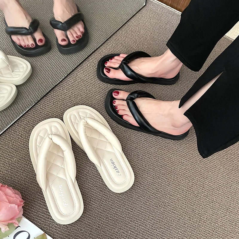 

Шлепанцы женские на платформе, сланцы из экокожи, базовые тапки на резиновой подошве, летние тапки, обувь на плоской подошве, S, 2022