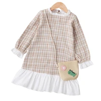 girls ins plaid fashion dress kids autumn long sleeve houndstooth princess patchwork dresses childrens 1 7 y ruffled clothes