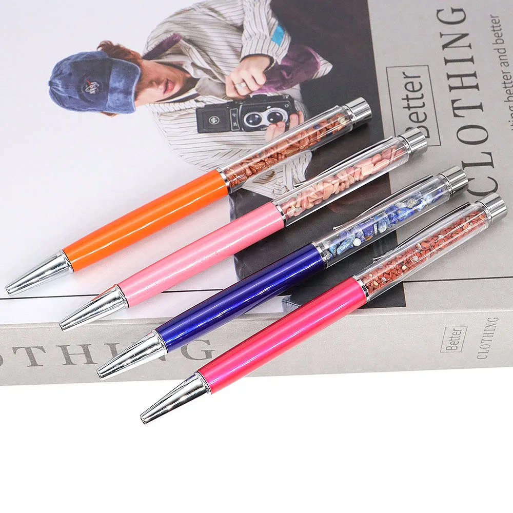 

Natural Crystal Stone Ballpoint Pen Healing Energy Ink Black Writing Ballpen Stationery Office School Supplies Christmas Gifts