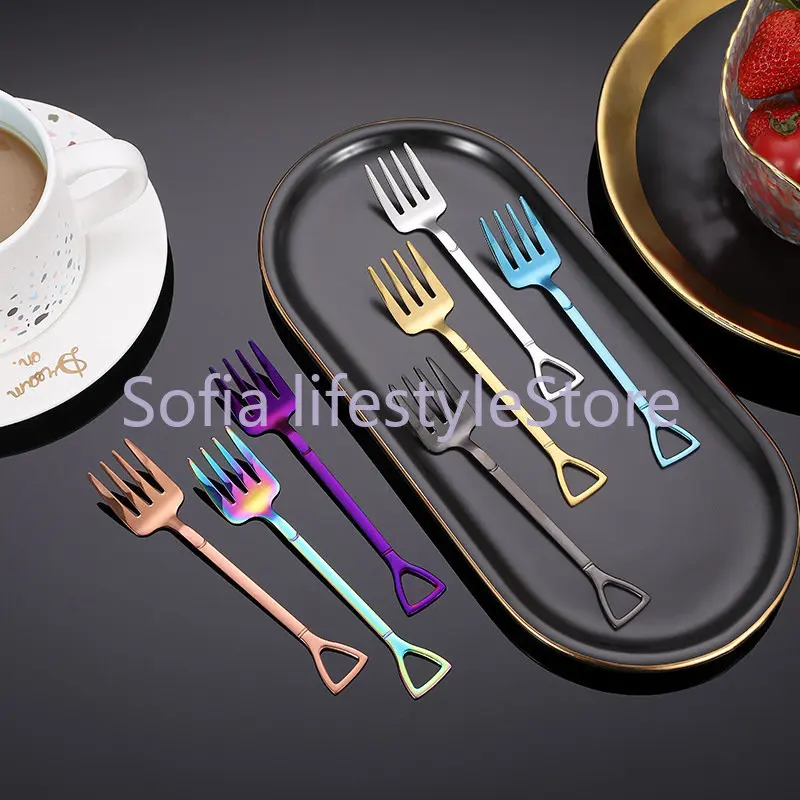 

4PCS Shovel Fork spoon set 304 Stainless steel Dessert fork fruit pick Kids Tableware Party gift Cooking Accessories