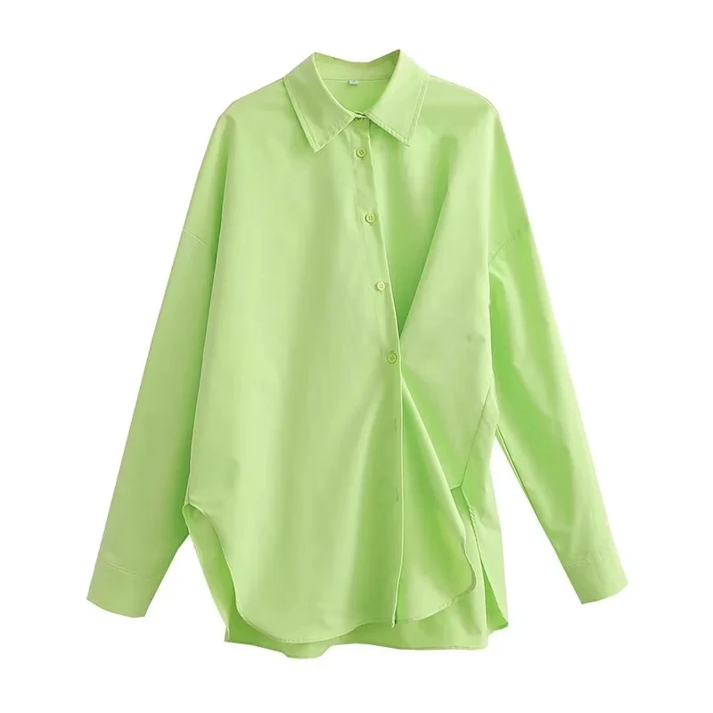 

Fashion Woman Blouses 2022 Oversize Shirts Green Loose Tops Long Sleeves Chic Casual Classic Stylish Vintage Minimalist Basic