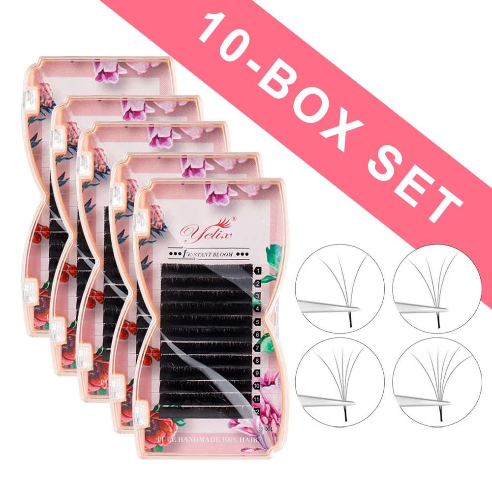 

10pcs Easy Fanning Eyelash Extensions Volume Lashes Mix Camellia Bloom Lash Extension Supplies Wholesale Lashes Pink Eyelash Box