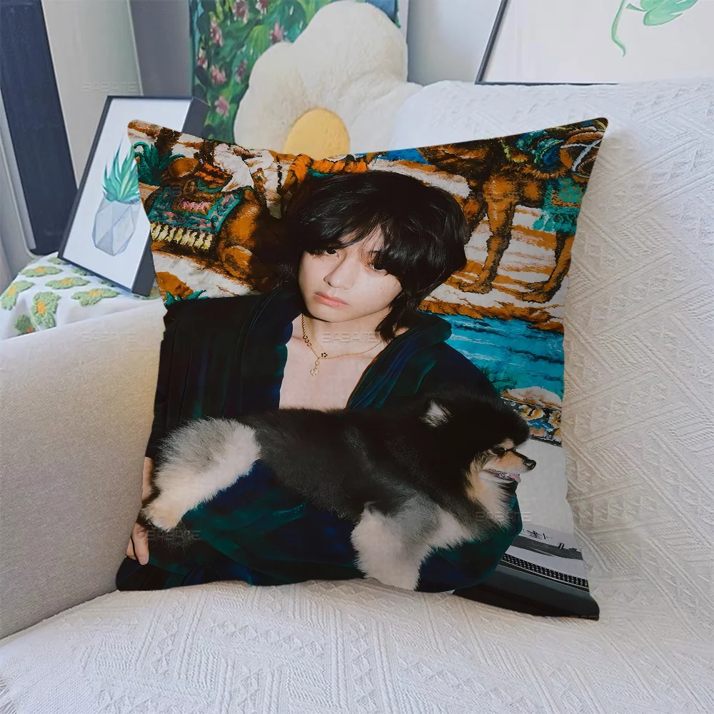 Певица Kpop Kim Tae Hyung V Layover Подушка Аниме Диван-кровать Голова Наволочка Чехол 45x45 см