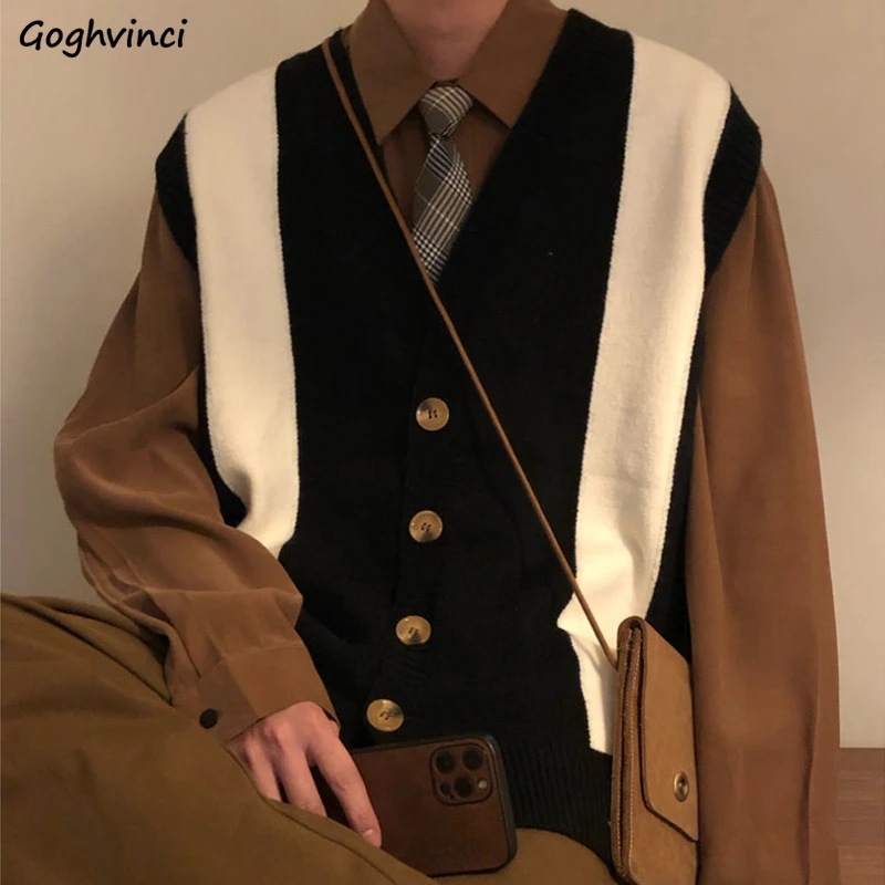 

Sweater Vests Woman All-match Simple Casual Fashion Patchwork Button Retro Korean Style Loose Harajuku Cozy Design New Ins Lady
