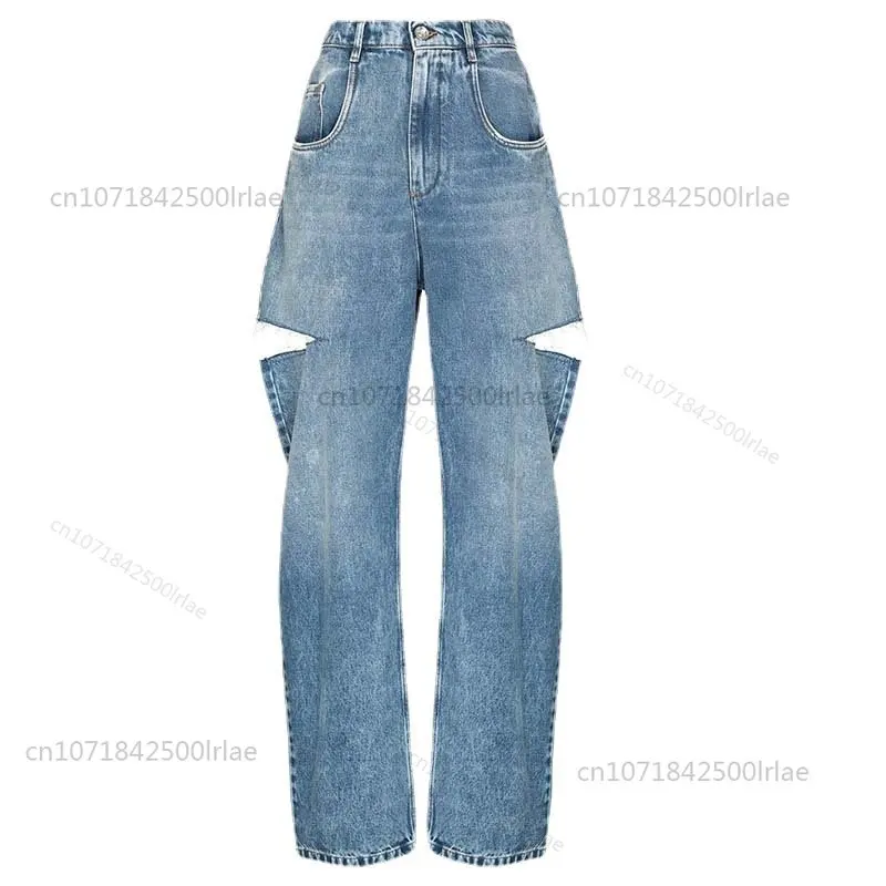 

Maison Margiela Jeans Women 22SS Fashion New MM6 Women's Ripped Hole High Waist Wide Leg Jean Baggy Pants Hollow Jean Trousers