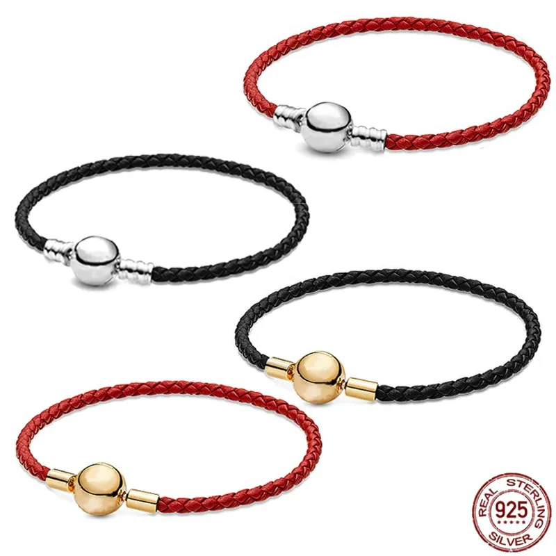 

Женское украшение из стерлингового серебра 925 пробы, классический кожаный браслет с круглой пряжкой, изысканный женский браслет «сделай сам», классические ювелирные изделия