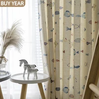 modern curtains for living room bedroom simple cartoon children cute fish linen printed curtains finished product customization