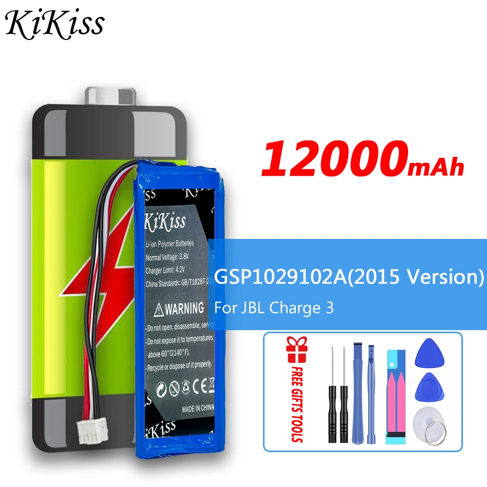 

KiKiss High Capacity 12000mAh GSP1029102A(2015 Version) Replacement Battery for JBL Charge 3 Charge3 2015 Version Speaker