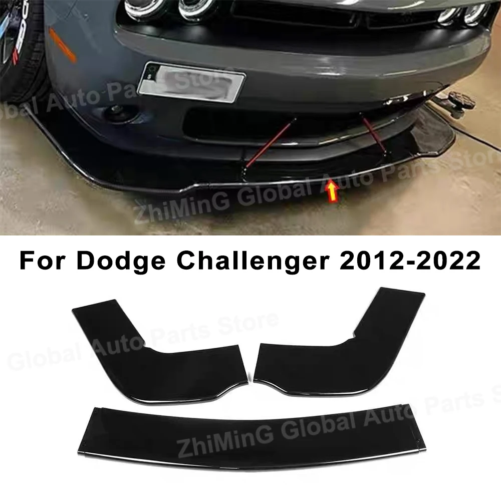 Фото Передний бампер, сплиттер, спойлер для Dodge Challenger SRT Hellcat R/T GT 2012-2022, глянцевый черный карбоновый вид, аксессуары №1