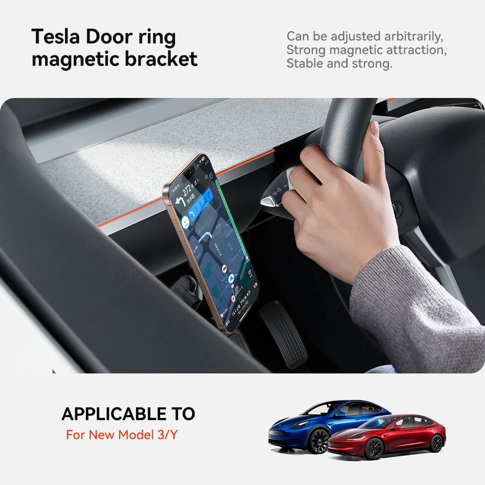 Фото Магнитный держатель для телефона YZ для дверных ручек Tesla Model 3 Y Highland Juniper 2024-2026, металлическое крепление для всех телефонов №2