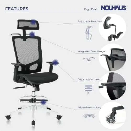 

\u2013 Ergonomic Draft Chair, Computer Chair and Office Chair with Headrest. Rolling Swivel Chair with Wheels (Black) Metal chai