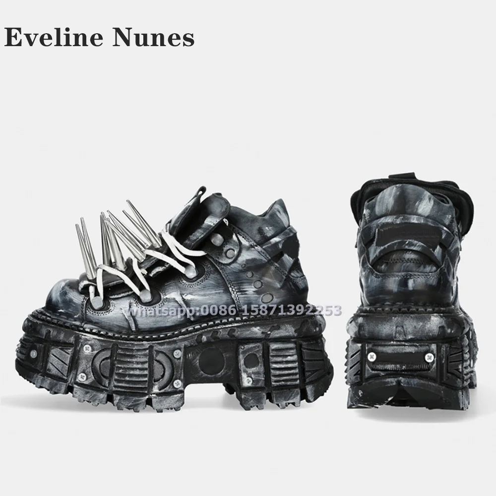 Туфли-лодочки на шнуровке с шипами и заклепками платформе мотоциклетные ботинки