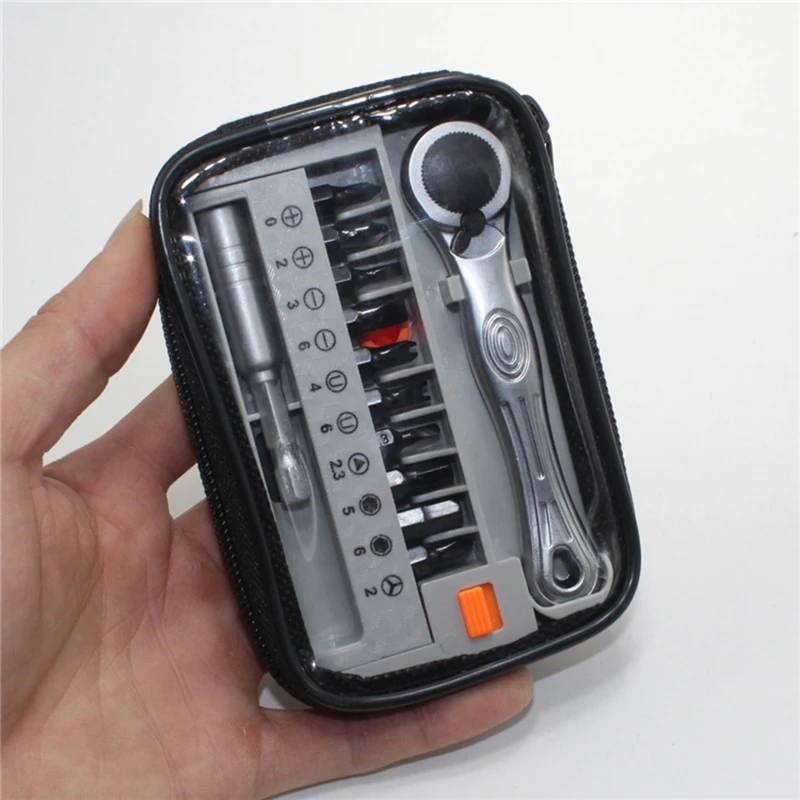 

Portable Mini Screwdriver Set Multifunctional Disassembly Ratchet Wrench Phillips Slotted Screwdriver Bit Combined Cloth Bag