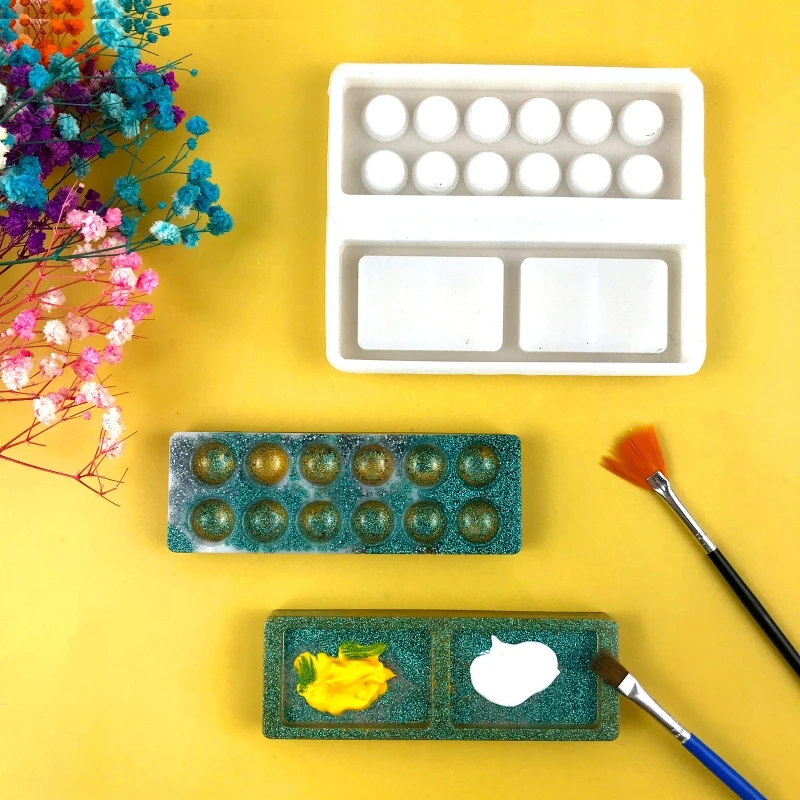 

DIY Silicone Palette Resin Mold Handmade Paint Tray Casting Mould for Adult Kids School Home Painting Supplies