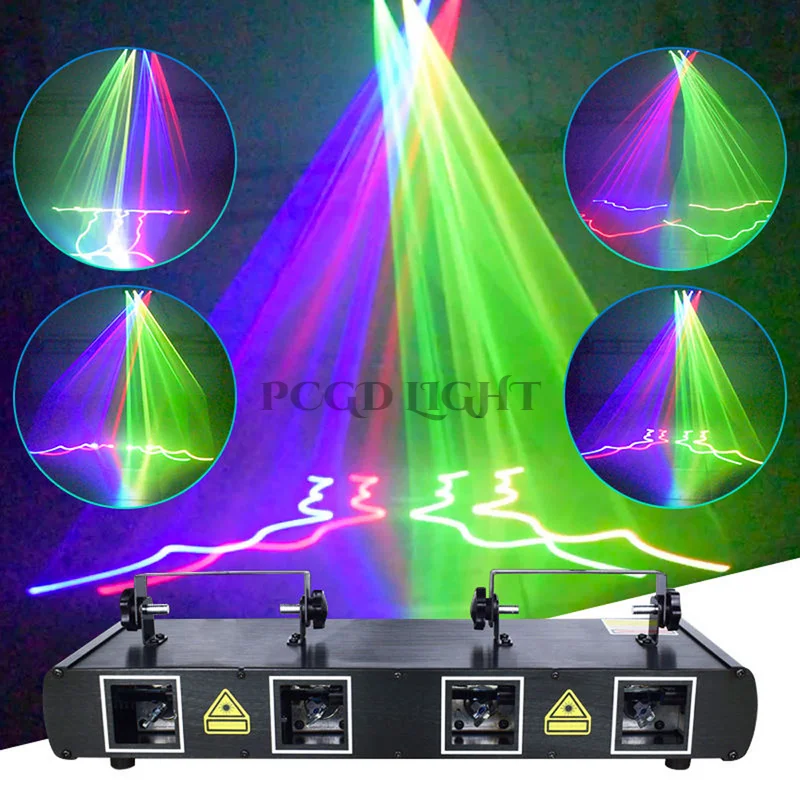 Hot Disco Laser Lights 4 Lens RGB LED Stage Party Light DMX Voice Control Beam Laser cube Effect Lighting For Dance Floor Club