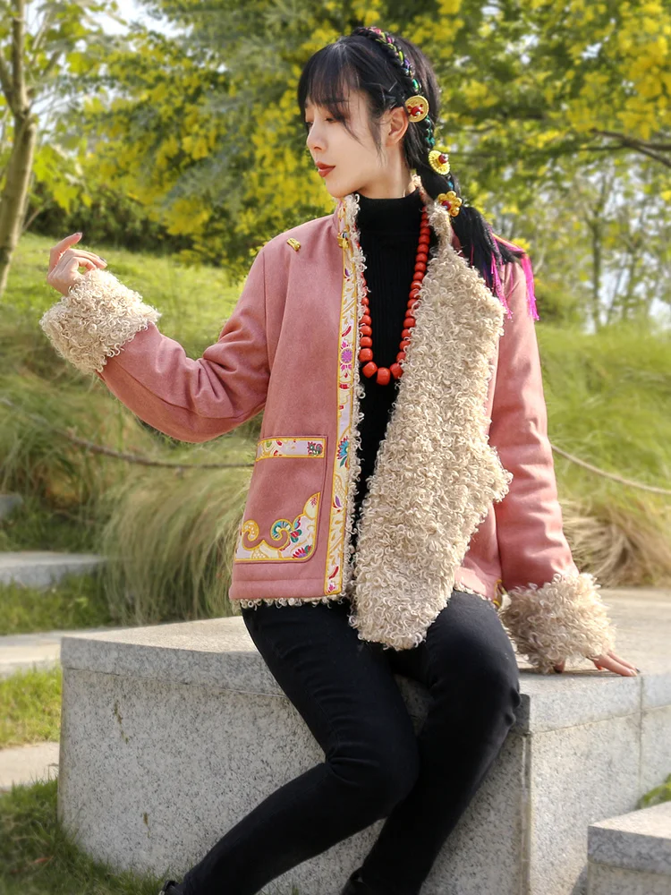 

Зимнее тибетское пальто, женская тибетская одежда Citizen, тибетский халат с вышивкой, длинные бархатные теплые тибетские костюмы, топ в этническом стиле