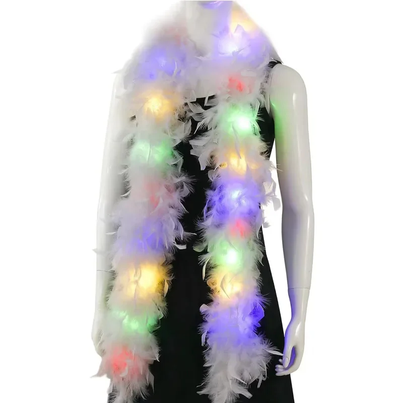 Colorful Feather Boas 2M Length Boa with Colors LED Lights for Women Girls Dancing Glow Party Halloween Goddess Headband
